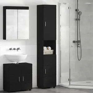 vidaXL Cabinet de salle de bain avec stockage Noir 37 x 31.5 x 203 cm pas cher