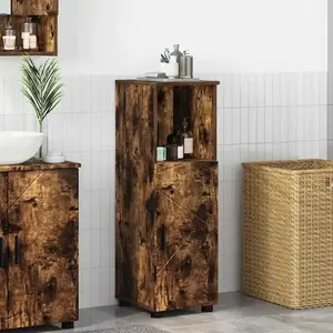 vidaXL Cabinet de salle de bain avec porte Chêne fumé 30 x 35 x 95 cm pas cher