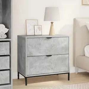 vidaXL Table de chevet Gris béton 63,5 x 36 x 61 cm Bois d'ingénierie pas cher