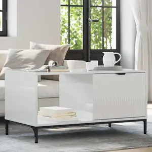 vidaXL Table basse Blanc brillant 90 x 49 x 46 cm Bois d'ingénierie pas cher