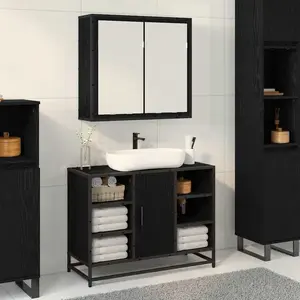vidaXL Armoire Miroir de Salle de Bain Chêne noir 65 x 20 x 60 cm pas cher