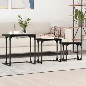 vidaXL Table basse gigogne 3 pcs Chêne noir 50.5 x 35 x 53 cm pas cher