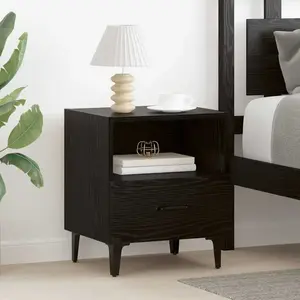 vidaXL Cabinet de chevet avec tiroir Chêne noir 40 x 35 x 47.5 cm pas cher