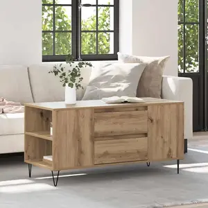 vidaXL Table basse avec tiroir Chêne artisanal 102 x 44,5 x 50 cm pas cher
