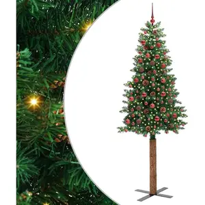 vidaXL Sapin de Noël mince Vert 210 cm PVC et bois de pin massif pas cher
