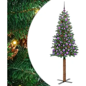 vidaXL Sapin de Noël mince Vert 180 cm PVC et bois de pin massif pas cher