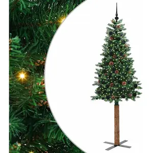 vidaXL Sapin de Noël mince Vert 210 cm PVC et bois de pin massif pas cher