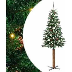 vidaXL Sapin de Noël mince Vert 210 cm PVC et bois de pin massif pas cher