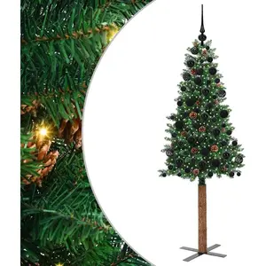 vidaXL Sapin de Noël mince Vert 180 cm PVC et bois de pin massif pas cher