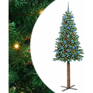 vidaXL Sapin de Noël mince Vert 210 cm PVC et bois de pin massif pas cher