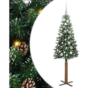 vidaXL Sapin de Noël mince avec 150 LED Vert et blanc 150 cm pas cher