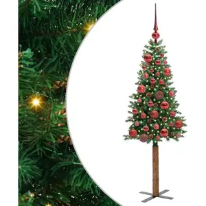 vidaXL Sapin de Noël mince Vert 150 cm PVC et bois de pin massif pas cher