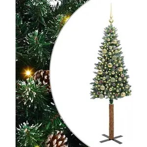 vidaXL Sapin de Noël mince avec 150 LED Vert et blanc 150 cm pas cher