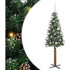 vidaXL Sapin de Noël mince avec 150 LED Vert et blanc 150 cm pas cher