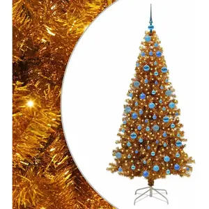 vidaXL Sapin de Noël avec 300 LED avec support Doré 180 cm PET pas cher