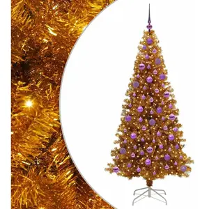 vidaXL Sapin de Noël avec 300 LED avec support Doré 180 cm PET pas cher