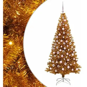 vidaXL Sapin de Noël avec 300 LED avec support Doré 180 cm PET pas cher