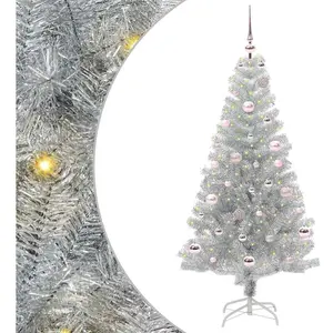 vidaXL Sapin de Noël avec 150 LED avec support Argent 150 cm PET pas cher