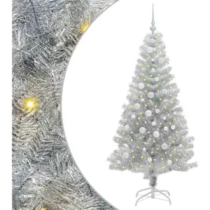 vidaXL Sapin de Noël avec 150 LED avec support Argent 150 cm PET pas cher