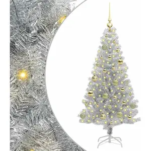 vidaXL Sapin de Noël avec 150 LED avec support Argent 150 cm PET pas cher