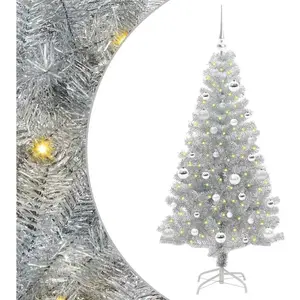 vidaXL Sapin de Noël avec 150 LED avec support Argent 150 cm PET pas cher