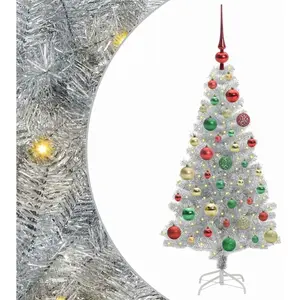 vidaXL Sapin de Noël avec 150 LED avec support Argent 120 cm PET pas cher