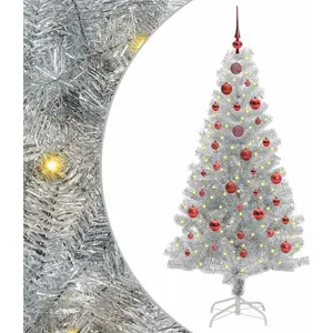 vidaXL Sapin de Noël avec 150 LED avec support Argent 150 cm PET pas cher