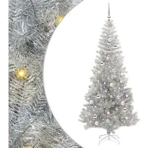 vidaXL Sapin de Noël avec 300 LED avec support Argent 210 cm PET pas cher