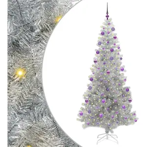 vidaXL Sapin de Noël avec 300 LED avec support Argent 210 cm PET pas cher