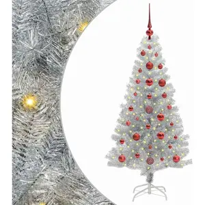 vidaXL Sapin de Noël avec 150 LED avec support Argent 120 cm PET pas cher