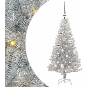 vidaXL Sapin de Noël avec 150 LED avec support Argent 120 cm PET pas cher