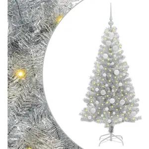vidaXL Sapin de Noël avec 150 LED avec support Argent 120 cm PET pas cher