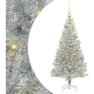 vidaXL Sapin de Noël avec 150 LED avec support Argent 120 cm PET pas cher