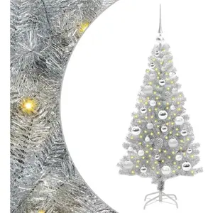 vidaXL Sapin de Noël avec 150 LED avec support Argent 120 cm PET pas cher