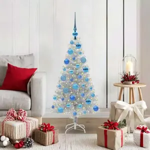 vidaXL Sapin de Noël avec 150 LED avec support Argent 120 cm PET pas cher