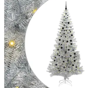 vidaXL Sapin de Noël avec 300 LED avec support Argent 240 cm PET pas cher