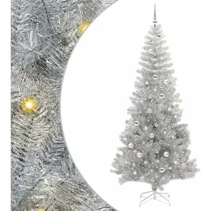 vidaXL Sapin de Noël avec 300 LED avec support Argent 240 cm PET pas cher