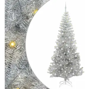 vidaXL Sapin de Noël avec 300 LED avec support Argent 240 cm PET pas cher