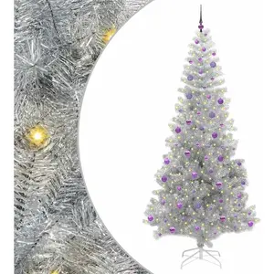 vidaXL Sapin de Noël avec 300 LED avec support Argent 240 cm PET pas cher