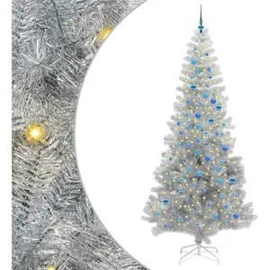 vidaXL Sapin de Noël avec 300 LED avec support Argent 240 cm PET pas cher