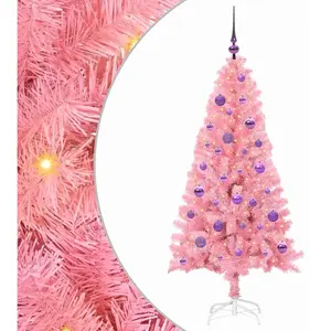 vidaXL Sapin de Noël avec 150 LED avec support Rose 150 cm PVC pas cher