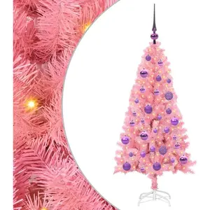 vidaXL Sapin de Noël avec 150 LED avec support Rose 120 cm PVC pas cher