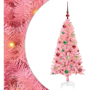vidaXL Sapin de Noël avec 150 LED avec support Rose 120 cm PVC pas cher