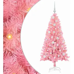 vidaXL Sapin de Noël avec 150 LED avec support Rose 120 cm PVC pas cher