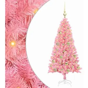 vidaXL Sapin de Noël avec 150 LED avec support Rose 120 cm PVC pas cher