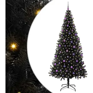 vidaXL Sapin de Noël avec 300 LED avec support Noir 240 cm PVC pas cher