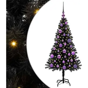 vidaXL Sapin de Noël avec 150 LED avec support Noir 120 cm PVC pas cher