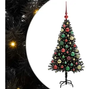 vidaXL Sapin de Noël avec 150 LED avec support Noir 120 cm PVC pas cher