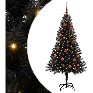 vidaXL Sapin de Noël avec 150 LED avec support Noir 150 cm PVC pas cher