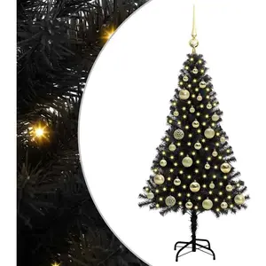 vidaXL Sapin de Noël avec 150 LED avec support Noir 120 cm PVC pas cher